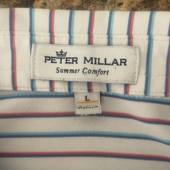 Peter Millar Mens Summer Comfort Short Sleeve Striped Polo Size L Preppy Golf - Picture 4 of 8
